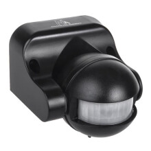 Black IP44 PIR Infrared Motion Sensor Detector 12 m Range, Max 800-1200 W, Wall Mounted for Indoor Outdoor Use