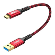USB 3.1 Gen 2 A to C Data Cable, 0.3 m, 10 Gbps, 3A Fast Charging, Braided Nylon, Durable Short Sync Cable