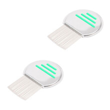 Lice Comb Set, 2 Pieces, Stainless Steel, Ergonomic Green Handles, Fine Teeth, Durable Grooming Tool