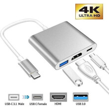 USB-C-auf-HDMI-Adapter, 3-in-1-USB-3.0-Hub, 4K-Ausgang, Weiß, für Laptop, Monitor und Fernseher
