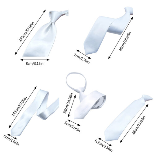 Men's Solid White Necktie Adjustable Zippered 2
