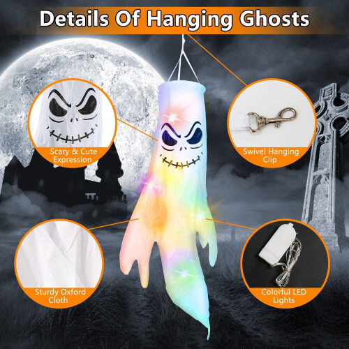 Αντιανεμικά φαντάσματα για το Halloween με καπέλα μάγισσας και φώτα LED4 1