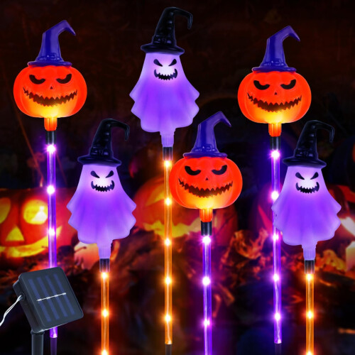Solar Halloween Pathway Lights Jack-O'-Lantern Ghost 6-Pack 2