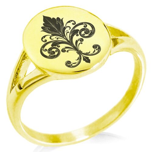 Tioneer Rustfrit Stål Udsmykket Fleur De Lis Minimalistisk Oval Top Poleret Statement Signetring
