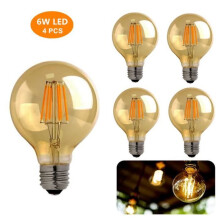 Set van 4 E27 LED Edison-lampen, vintage G80-bol, warm wit, 6W, equivalent aan 60W voor huisverlichting