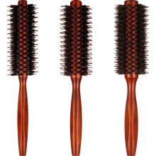 Set van 3 ronde haarborstels met varkenshaar en houten handvat, cilindervormige stylingborstels voor vrouwen en meisjes
