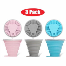 Set van 3 opvouwbare, telescopische siliconen bekers van 270 ml voor kamperen en reizen.