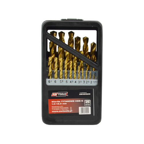 Jeu de forets en titane - AWTOOLS - 25 pièces - 1,0-13,0 mm - HSS-G (titane)