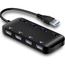 USB 3.0 Hub, 4-Port-Multiport-Adapter mit Überspannungsschutz und intelligenter Ladefunktion für Laptops und Desktop-PCs