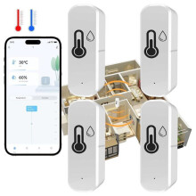 Intelligentes WLAN-Thermometer-Hygrometer-Set (4 Stück), 2,4 GHz, App-gesteuerter Temperatur- und Feuchtigkeitssensor für Zuhause, Babyzimme