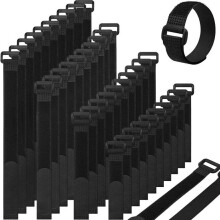Wiederverwendbare Kabelbinder, 40er-Pack, schwarze Klettverschlüsse, 2 cm x 40 cm, 30 cm, 20 cm, 15 cm, verstellbare Kabelbinder