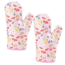 Ofenhandschuhe mit Blumenmuster, hitzebeständig, rosa, 27 x 17 cm, 2er-Set, Küchenhandschuhe mit Aufhängeschlaufe zum Schutz vor Verbrennung