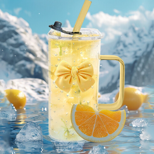 Verre carré transparent avec anse nouée 400 ml 2