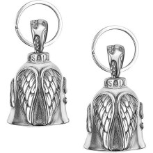 Motorfiets sleutelhanger met geluksbelletje, 2 stuks, metaal, zilver, accessoire voor geluk.