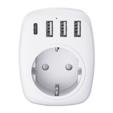 Reisadapter van Europa naar het Verenigd Koninkrijk met 4 USB-poorten, wit, compacte stekkeroplader voor op reis en thuisgebruik