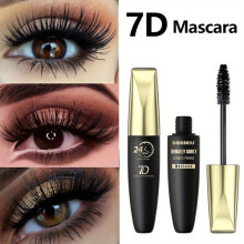 (Matches the image) 7D Silky Fiber Waterproof Mascara Black 24-Hour Long-Lasting Smudge-Proof Clump-Free Voluminous Lashes with Olive Brush