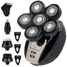 Afeitadora eléctrica 5 en 1 para hombres calvos, recortadora de barba de 6 cabezales, recargable inalámbrica, color negro.