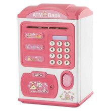 Hucha eléctrica infantil con cerradura de contraseña, cajero automático para billetes y monedas, cierre automático, color rosa.