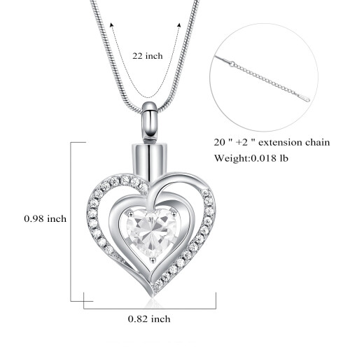 Heart-Shaped Cremation Necklace with Birthstone and 1