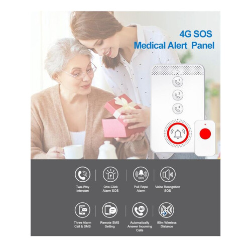 Emergency Alarm System 4G 433MHZ SOS Two-Way Intercom Call One-Button Rescue Host for Elderly Emergency Help EU Plug 1