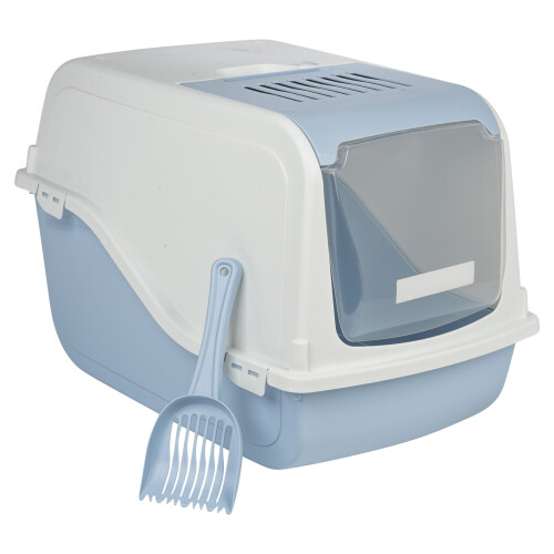 (Light Blue) Hooded Cat Litter Tray plus Filter & Scoop