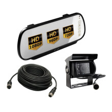 Bilskærmspejl AHD LCD 7 tommer til 2 kameraer 4-benet 12V/24V bakkamera AHD 1080P LASTBIL 10 meter 4-benet kabel
