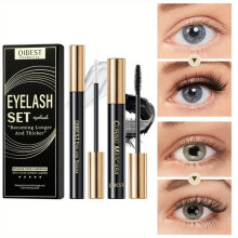 (Matches the image, 2pcs/Set) Mascara + Eyelash Conditioner Set Lengthening Thickening Curling & Smudge-Free Eyelash Defining Black Mascara