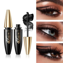 (Matches the image, Black) 4D Fiber Mascara Black Curling Volumizing Waterproof Mascara Double-Ended Makeup Tool