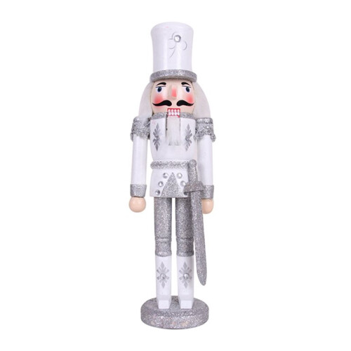 2pcs 30CM Christmas Decorations Nutcracker Puppet  Wooden Handicraft Christmas Desktop Decorations Silver 1