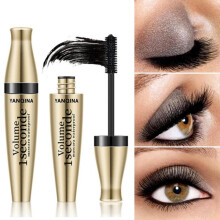 (Gold) 3D Waterproof Mascara Liquid Fiber Black for Long Lasting Curling Eye Makeup Extension