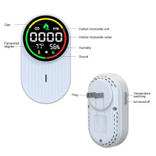 2X CO Brandbaar Gas Temperatuur en Vochtigheid 4-in-1 Gasdetector Huishoudelijk Sterk Koolmonoxidealarm US PLUG