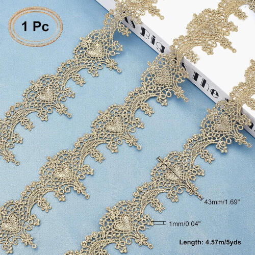 Gold Lace Trim Heart Edge Polyester 5 Yards 1