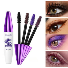 (Matches the image, 02) 5D Waterproof Colored Mascara - Volumizing Lengthening Smudge-Proof Vibrant Black Eye Makeup