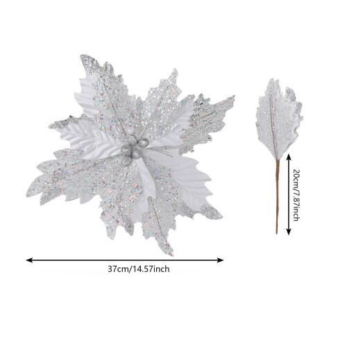 Glitter Poinsettia Tree Pick 3-Tier Artificial Flower 14.57 2