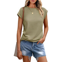 T-Shirt D'Été à Manches Courtes et Col Rond pour Femme, Couleur Unie, Vert Clair, Taille XL