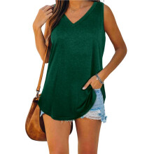 Débardeurs Col V pour Femme Vert Foncé XL
