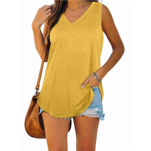 Débardeurs Col V pour Femme Jaune XL