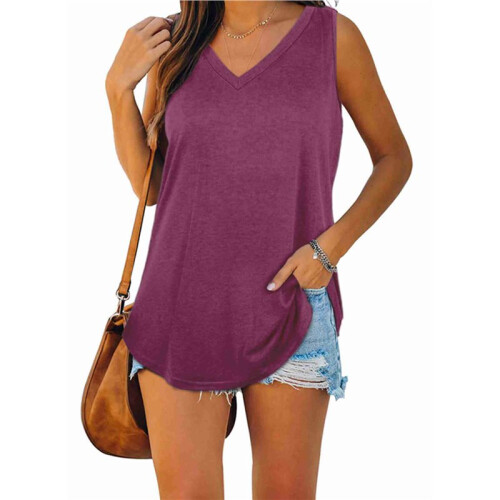 Débardeurs Col V pour Femme Violet XL