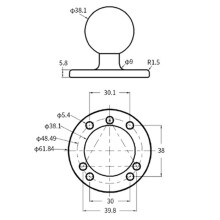 2st 1,5 Inch Universele Ronde AMPS Montagebalbasis Aluminium Basis Gecoat met Rubberen Balkop VIN-C-003