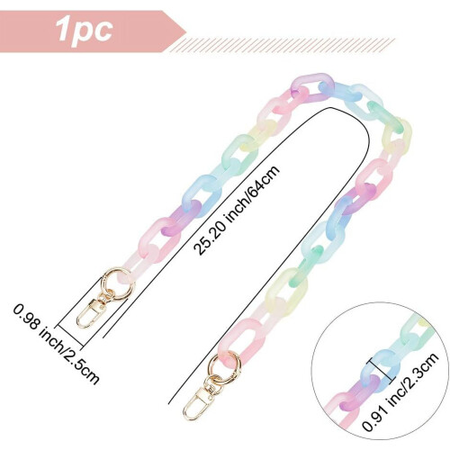 Alça de corrente colorida em acrílico para bolsa, 64 cm (25,2 polegadas), em resina, para substituição de alça de ombro curta, arco-íris, com 1