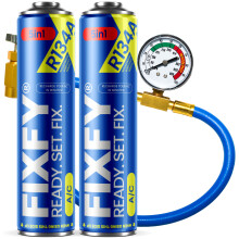 FIXFY 5-i-1 aircondition refill-sæt 2x STOR DÅSE 500ml + slange med trykmåler R134a
