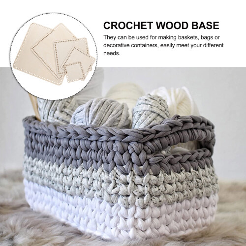 Crochet Basket Wooden Base 5 Pieces 2
