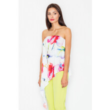 Asymmetrisk jumpsuit - limefarvet blomsterjumpsuit M500 størrelse M