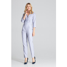 Dame kuvertjumpsuit - elegant grå jumpsuit M672 størrelse L