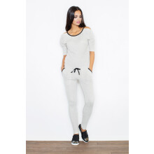 Dame træningsdragt - kortærmet jumpsuit lysegrå M356 størrelse XL