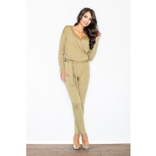 Løs damejumpsuit - viskosejumpsuit olivengrøn M413 størrelse L