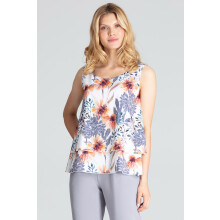 Elegant ærmeløs bluse - hvid blomsterbluse M679 størrelse XL