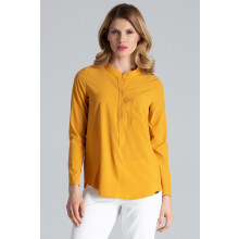 Elegant bluse med krave i sennepsfarvet M663 størrelse L