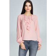 Bluse med flæser - elegant lyserød bluse M609 størrelse S