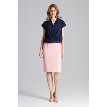 Elegant bluse med V-hals - marineblå kortærmet bluse M652 størrelse S